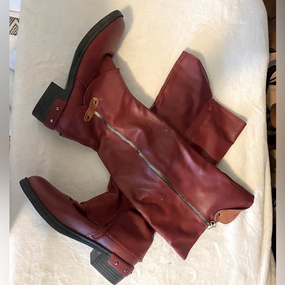 Deep Red Calf High Boots
